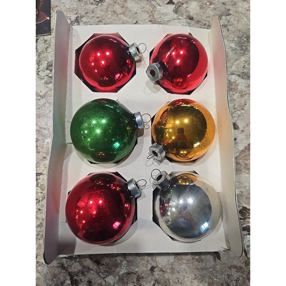 6 Vintage‎ Glass  Christmas Ornaments